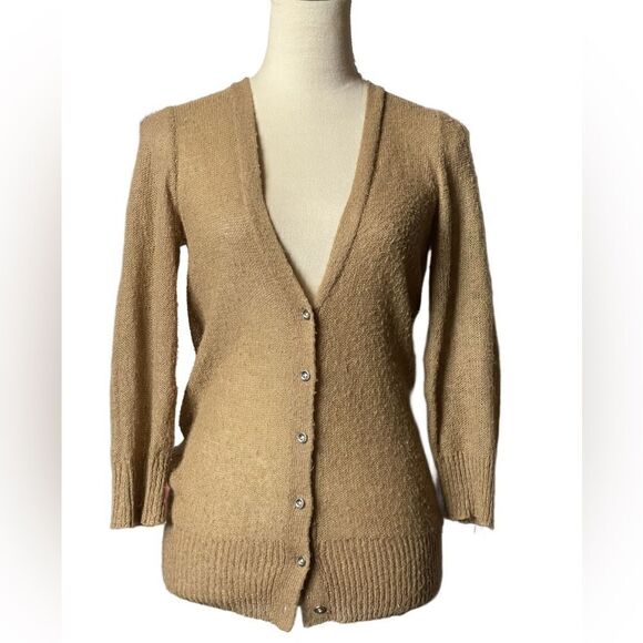 J. Crew Tan V-Neck Cardigan w/Snap Buttons Down the Center *Wool* (Small) - Picture 5 of 11